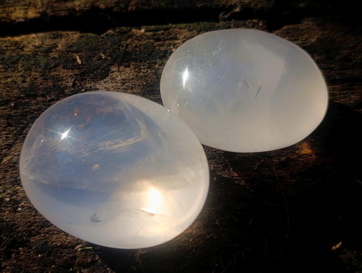 Polished Girasol Pearl Quartz Palm Stones x 20 From Ambatondrazaka, Madagascar - Toprock Gemstones and Minerals 