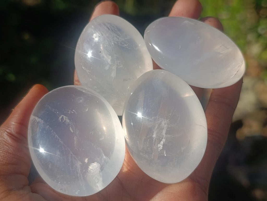 Polished Girasol Pearl Quartz Palm Stones x 20 From Ambatondrazaka, Madagascar - Toprock Gemstones and Minerals 