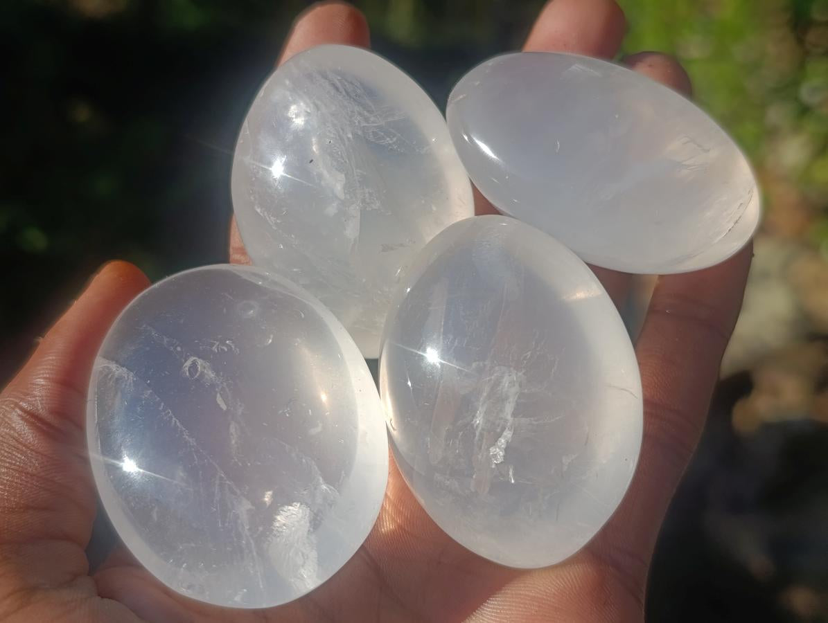 Polished Girasol Pearl Quartz Palm Stones x 20 From Ambatondrazaka, Madagascar - Toprock Gemstones and Minerals 