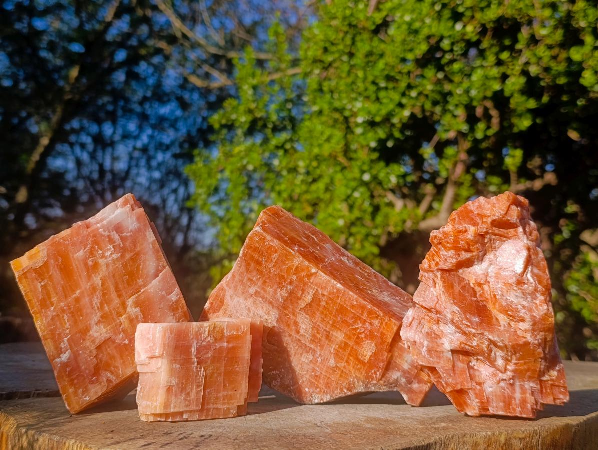Natural Rhombohedral Sunset Orange Calcite Specimens x 4 From Spitzkop, Namibia