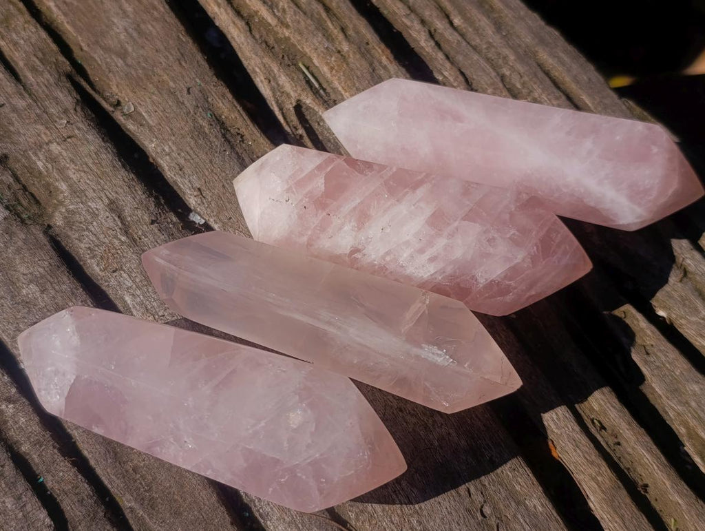 Polished Double Terminated Gemmy Rose Quartz Crystals x 12 From Madagascar - Toprock Gemstones and Minerals 