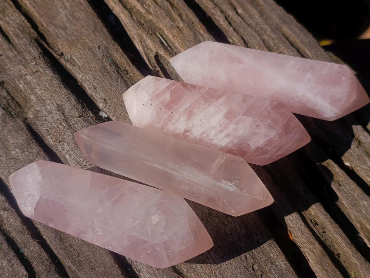 Polished Double Terminated Gemmy Rose Quartz Crystals x 12 From Madagascar - Toprock Gemstones and Minerals 