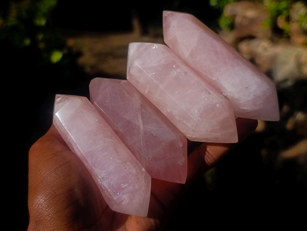 Polished Double Terminated Gemmy Rose Quartz Crystals x 12 From Madagascar - Toprock Gemstones and Minerals 