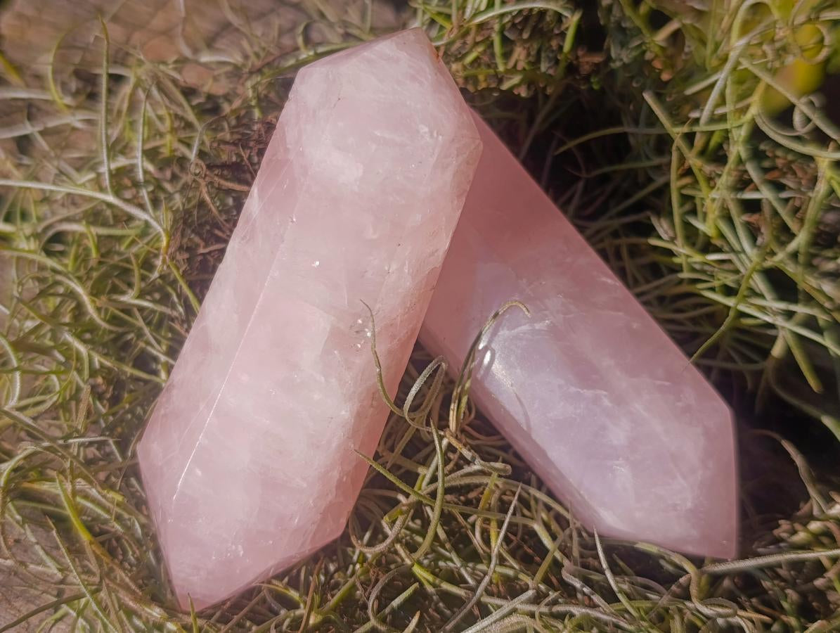 Polished Double Terminated Gemmy Rose Quartz Crystals x 12 From Madagascar - Toprock Gemstones and Minerals 
