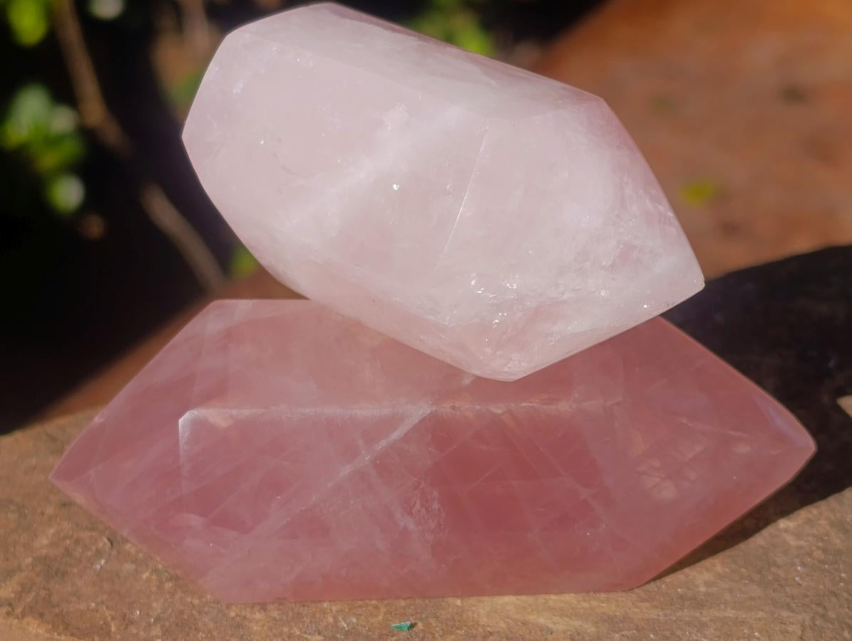 Polished Double Terminated Gemmy Rose Quartz Crystals x 12 From Madagascar