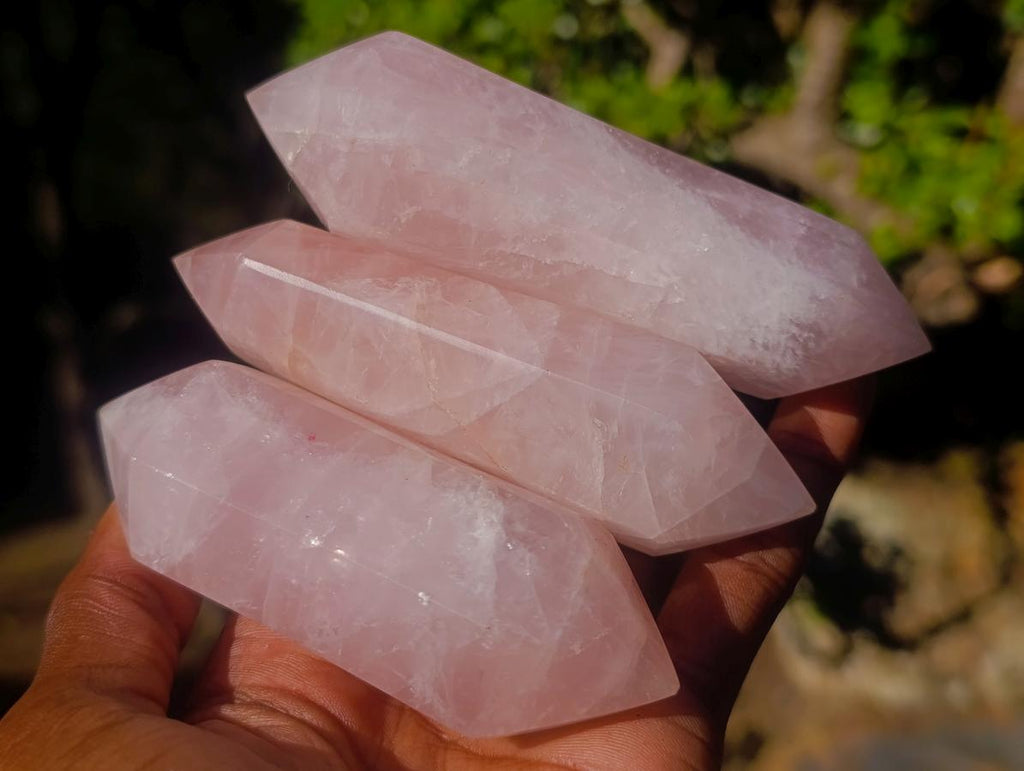 Polished Double Terminated Gemmy Rose Quartz Crystals x 12 From Madagascar - Toprock Gemstones and Minerals 