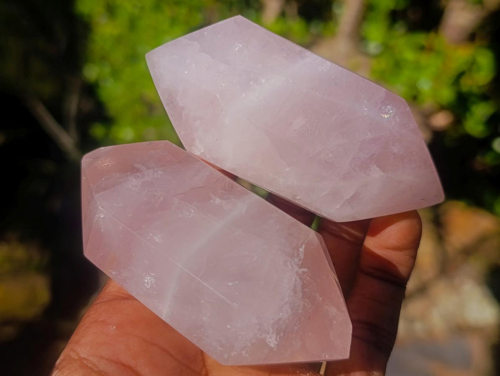 Polished Double Terminated Gemmy Rose Quartz Crystals x 12 From Madagascar - Toprock Gemstones and Minerals 
