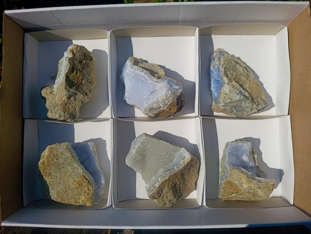 Natural Blue Lace Agate Geode Specimens x 6 From Nsanje, Malawi - Toprock Gemstones and Minerals 