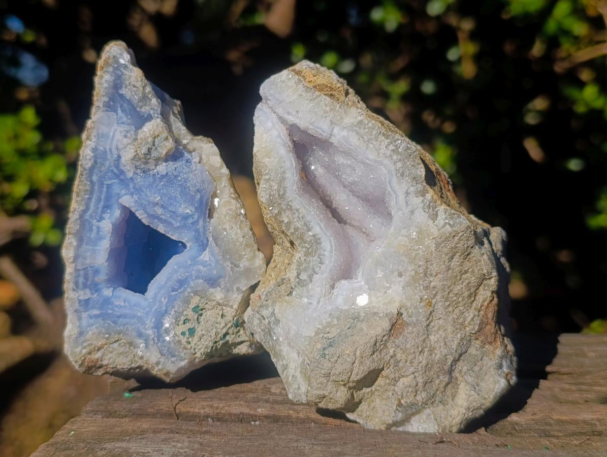 Natural Blue Lace Agate Geode Specimens x 6 From Nsanje, Malawi - Toprock Gemstones and Minerals 