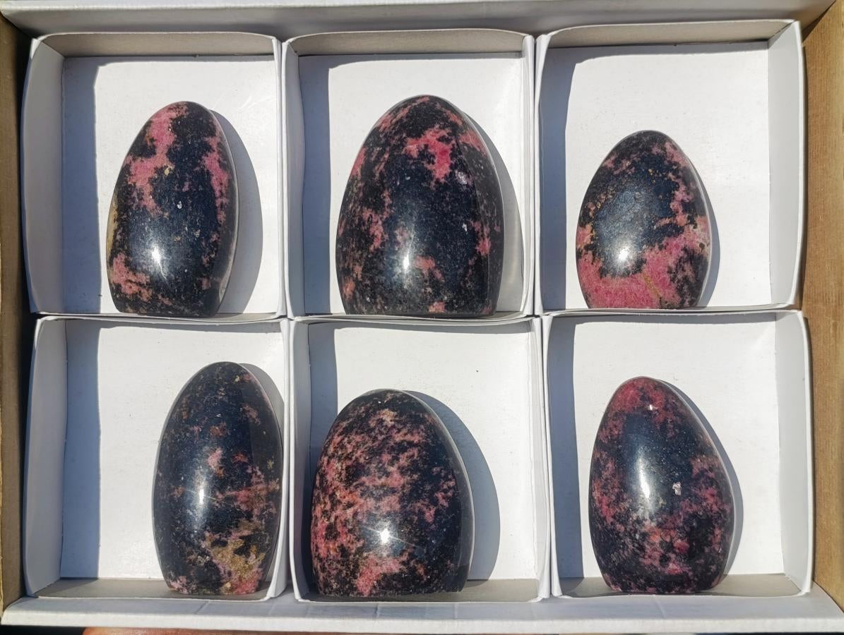 Polished Rhodonite Standing Display Pieces x 6 From Ambindavato, Madagascar