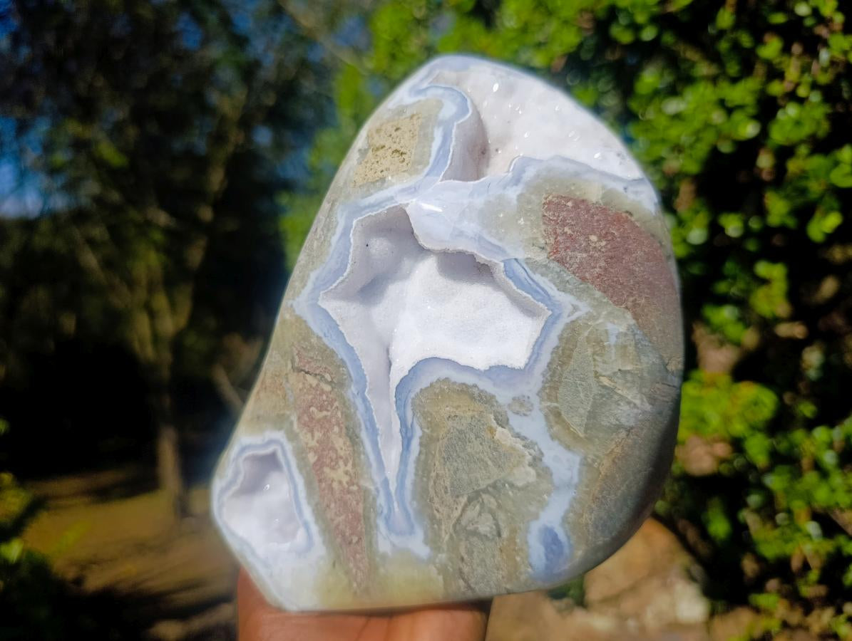 Polished XL Blue Lace Agate Standing Display Piece x 1 From Nsanje, Malawi - Toprock Gemstones and Minerals 