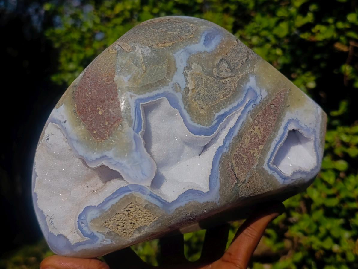 Polished XL Blue Lace Agate Standing Display Piece x 1 From Nsanje, Malawi
