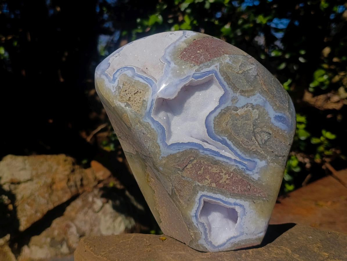 Polished XL Blue Lace Agate Standing Display Piece x 1 From Nsanje, Malawi - Toprock Gemstones and Minerals 