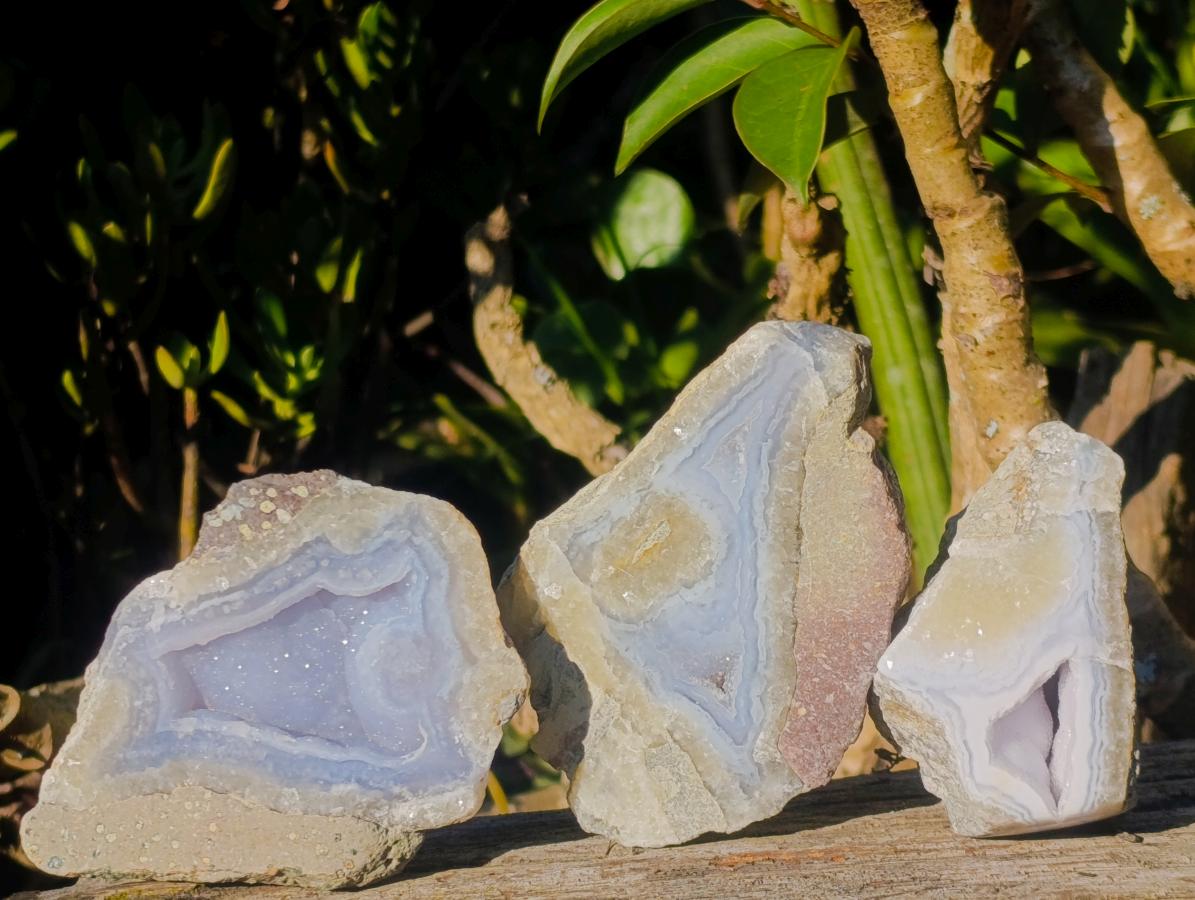 Polished On One Side Blue Lace Agate Geodes x 12 From Nsanje, Malawi - Toprock Gemstones and Minerals 