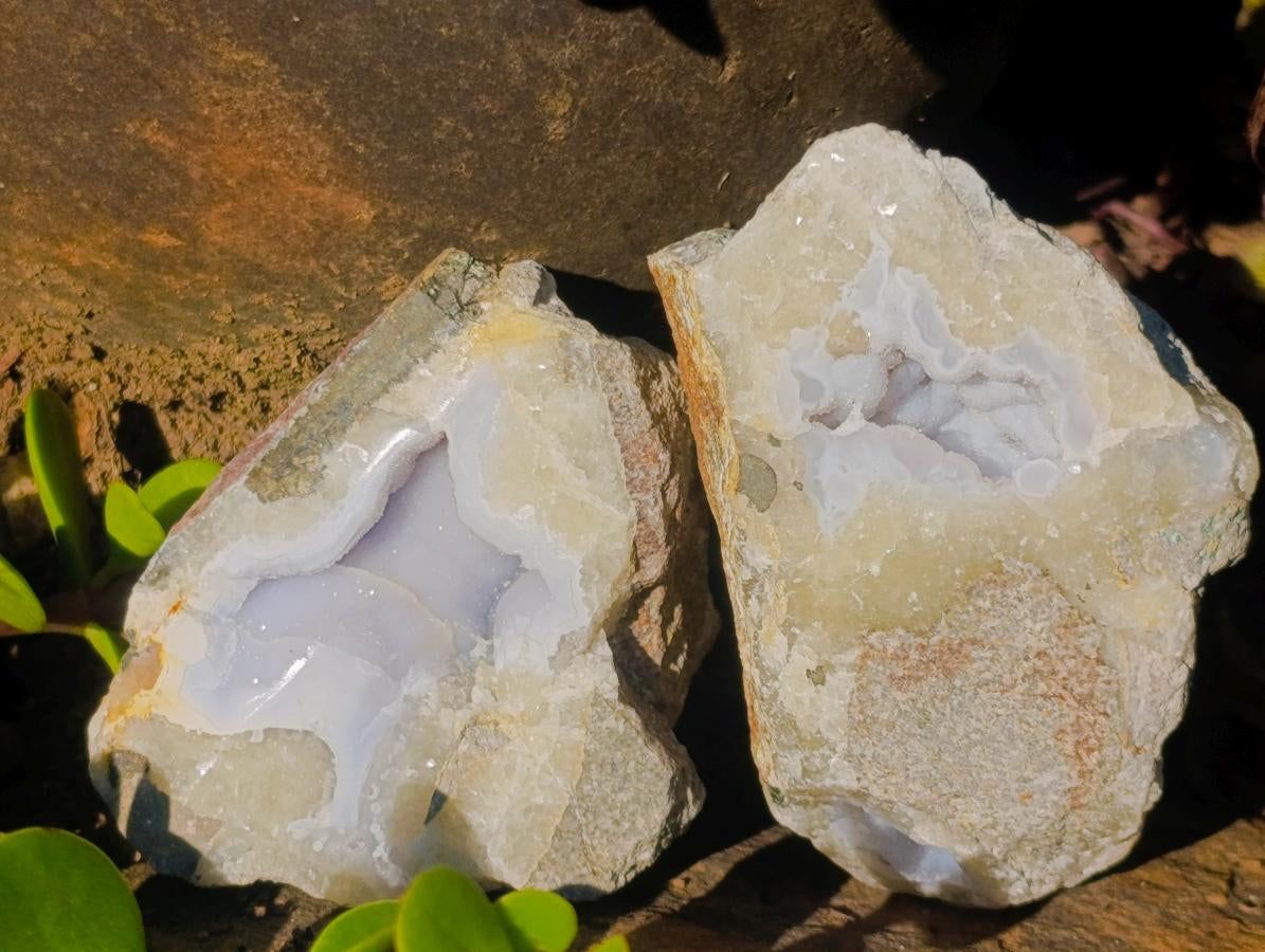 Polished On One Side Blue Lace Agate Geodes x 12 From Nsanje, Malawi - Toprock Gemstones and Minerals 