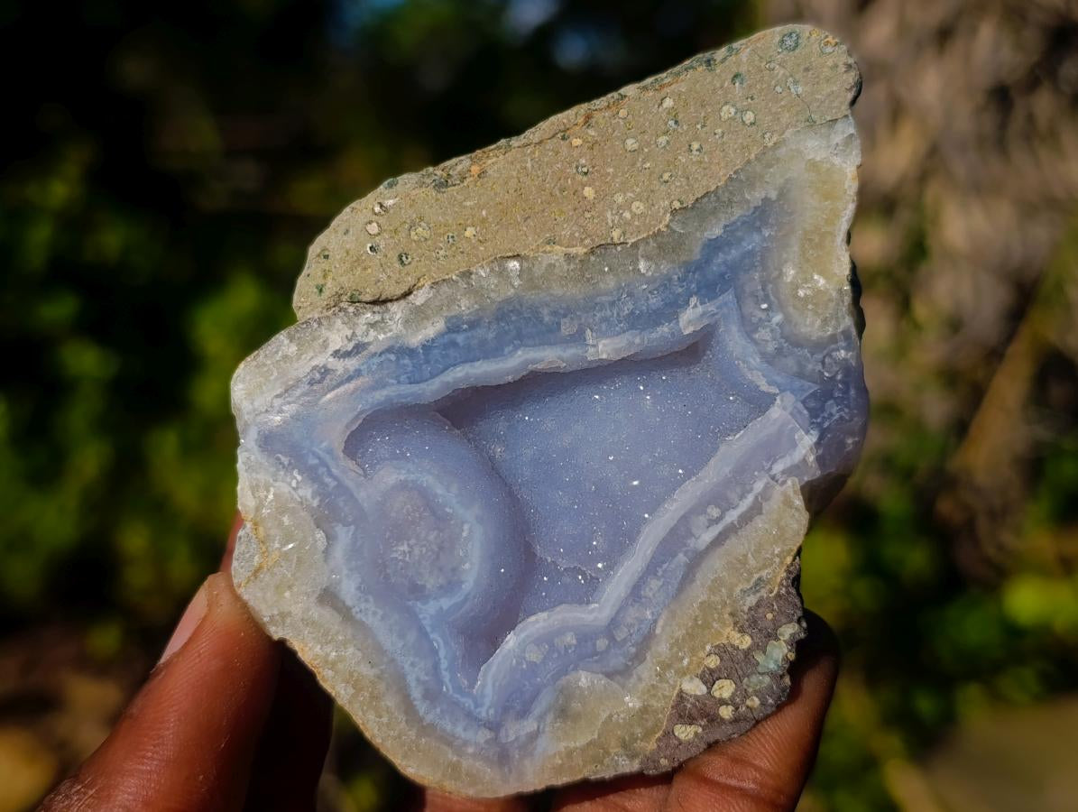 Polished On One Side Blue Lace Agate Geodes x 12 From Nsanje, Malawi - Toprock Gemstones and Minerals 
