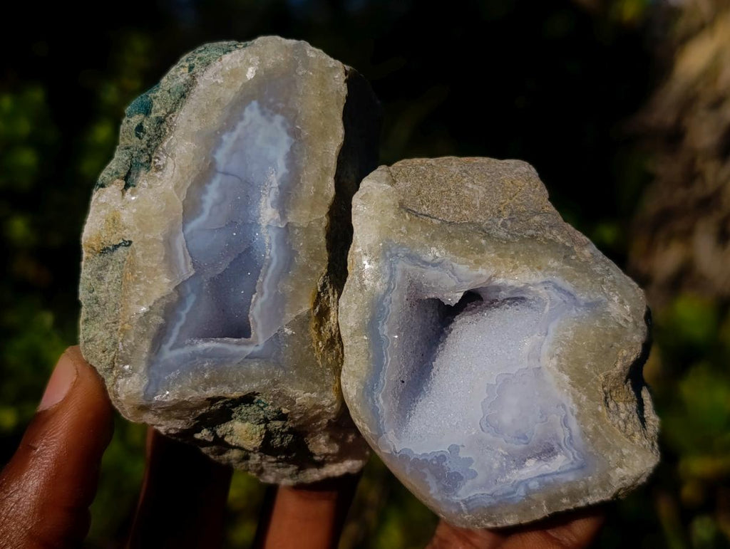 Polished On One Side Blue Lace Agate Geodes x 12 From Nsanje, Malawi - Toprock Gemstones and Minerals 
