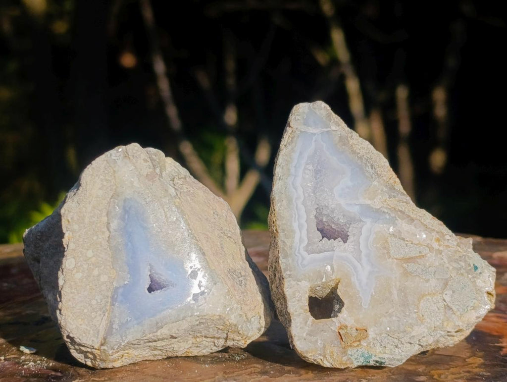 Polished On One Side Blue Lace Agate Geodes x 12 From Nsanje, Malawi - Toprock Gemstones and Minerals 