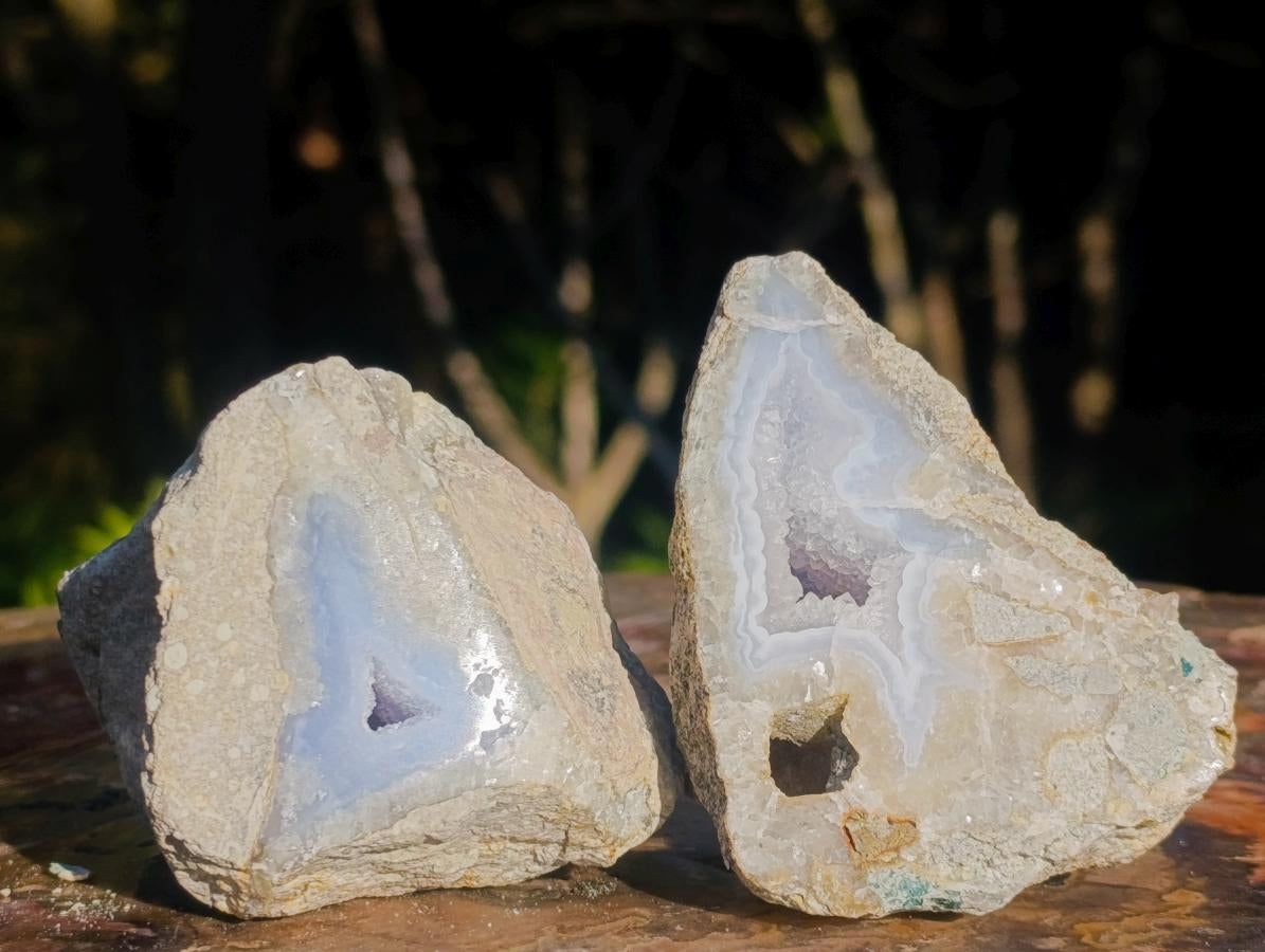 Polished On One Side Blue Lace Agate Geodes x 12 From Nsanje, Malawi - Toprock Gemstones and Minerals 