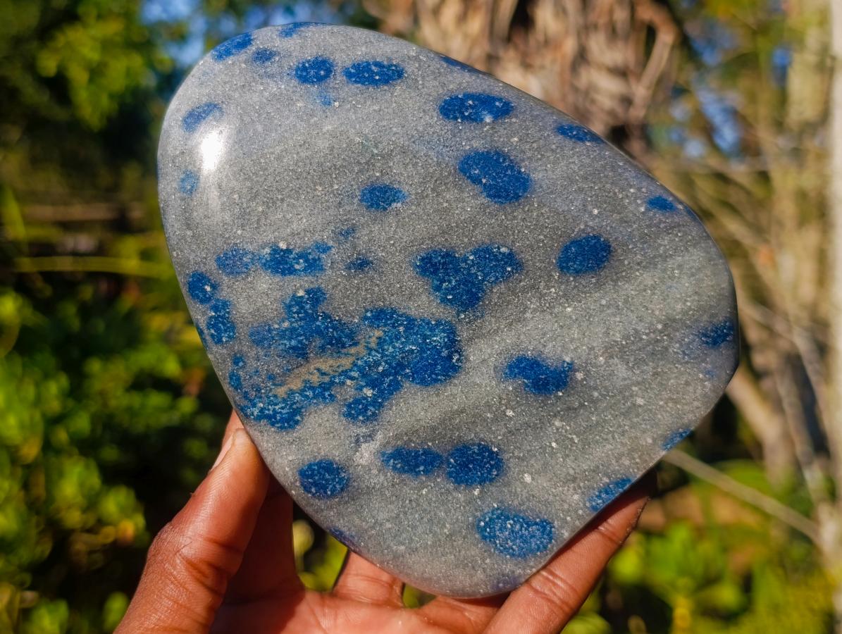 Polished Blue Spotted Spinel in Quartz Standing Display Pieces x 2 From Madagascar - Toprock Gemstones and Minerals 