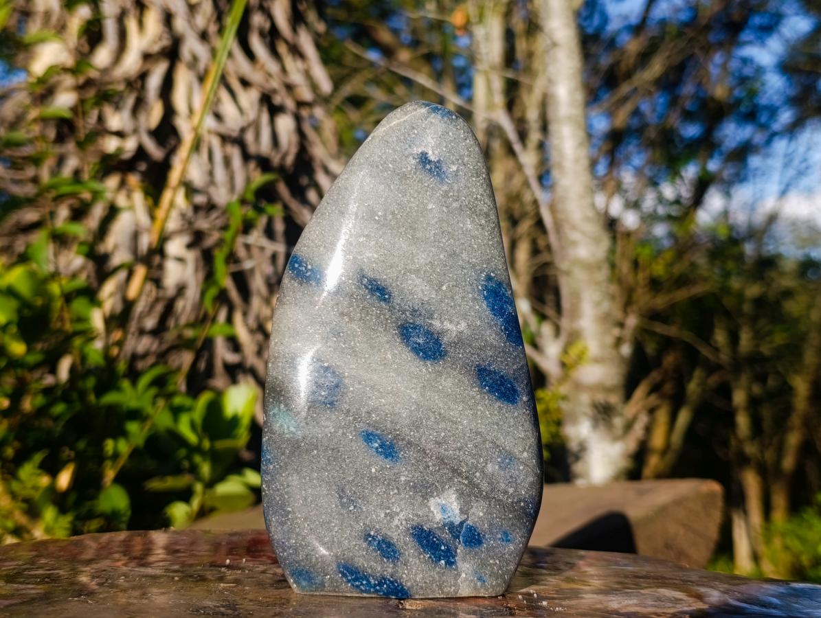 Polished Blue Spotted Spinel in Quartz Standing Display Pieces x 2 From Madagascar - Toprock Gemstones and Minerals 