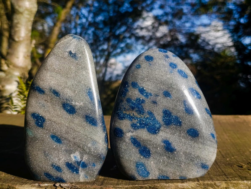 Polished Blue Spotted Spinel in Quartz Standing Display Pieces x 2 From Madagascar - Toprock Gemstones and Minerals 