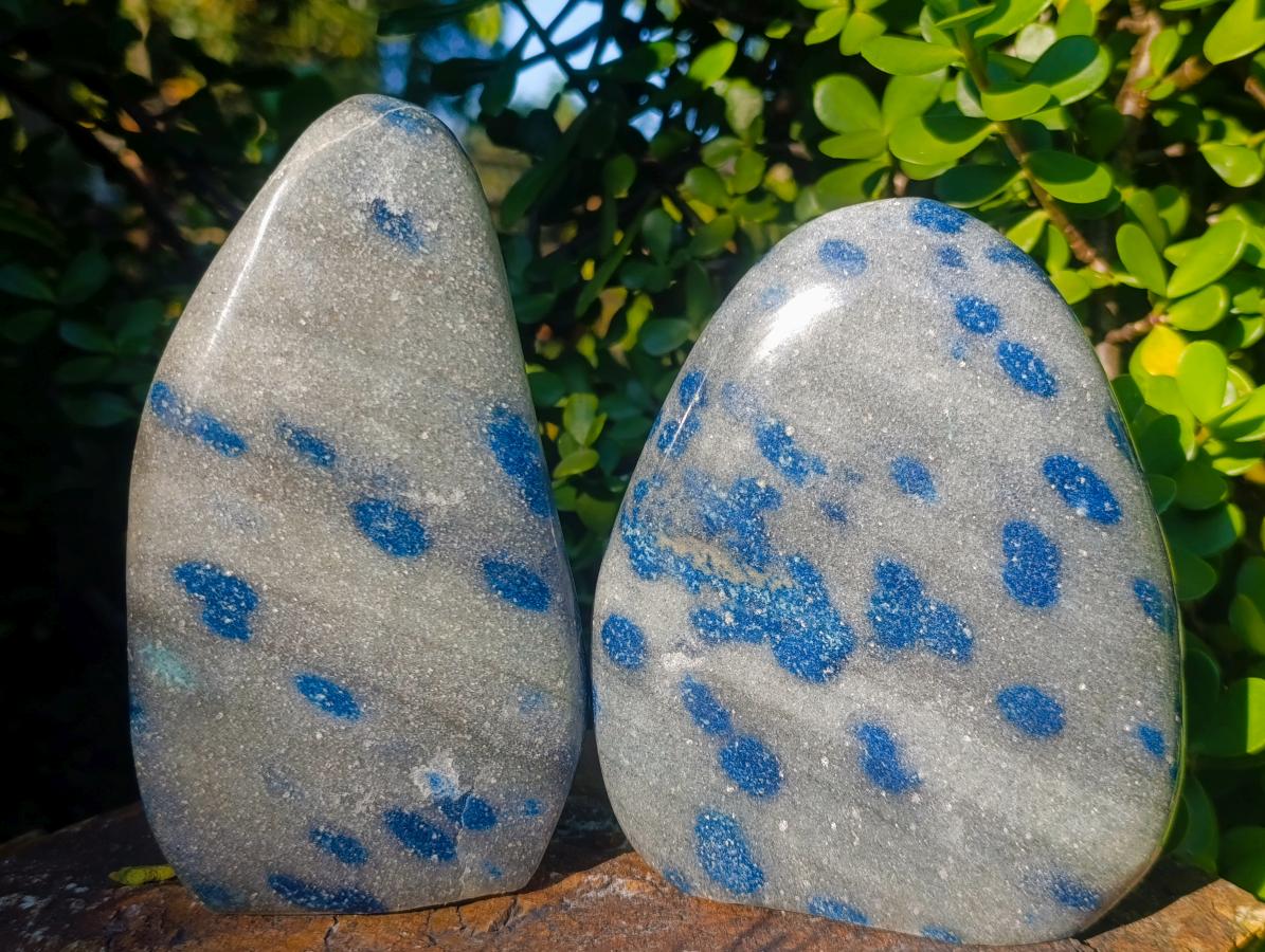 Polished Blue Spotted Spinel in Quartz Standing Display Pieces x 2 From Madagascar - Toprock Gemstones and Minerals 
