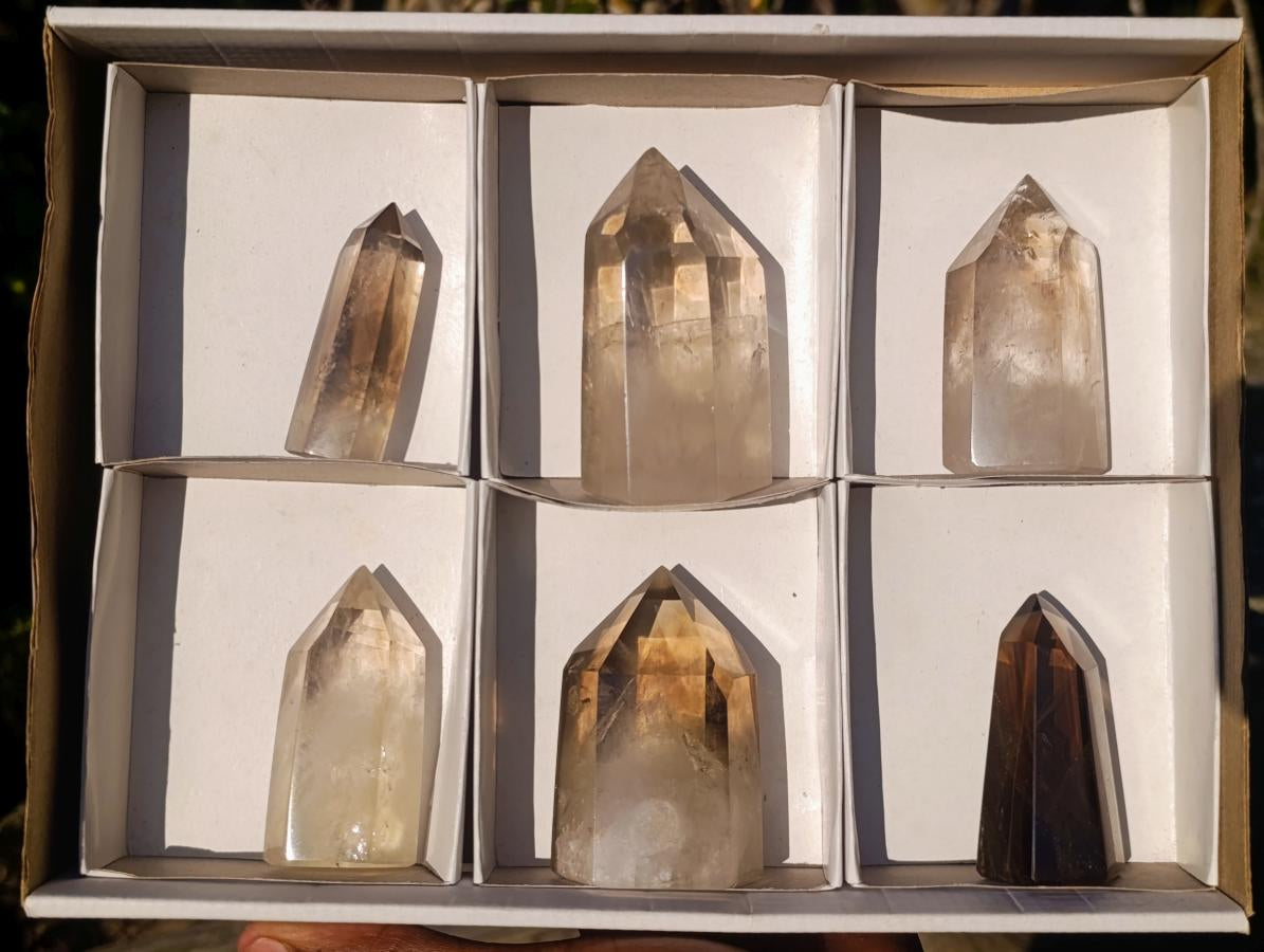 Natural Wispy Phantom Smokey Quartz Crystals x 6 From Erongo, Namibia - Toprock Gemstones and Minerals 