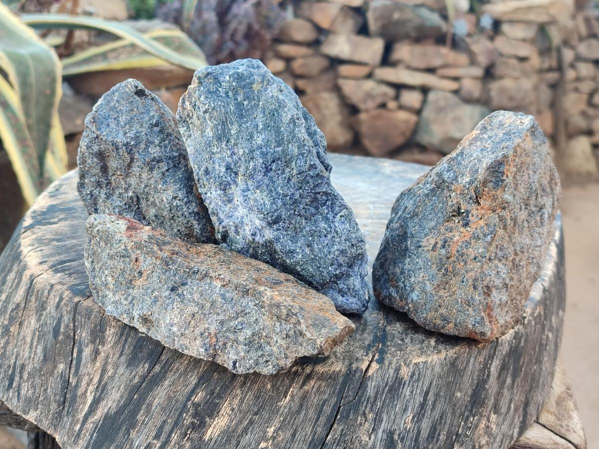 Natural Cobbed Blue Iolite "Water Sapphire" Specimens x 4 From Madagascar - Toprock Gemstones and Minerals 