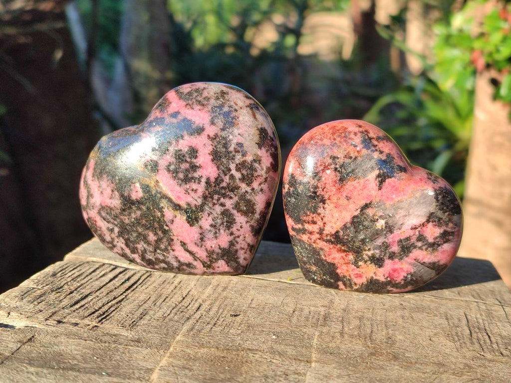 Polished Rhodonite Gemstone Hearts x 4 From Ambindavato, Madagascar - Toprock Gemstones and Minerals 