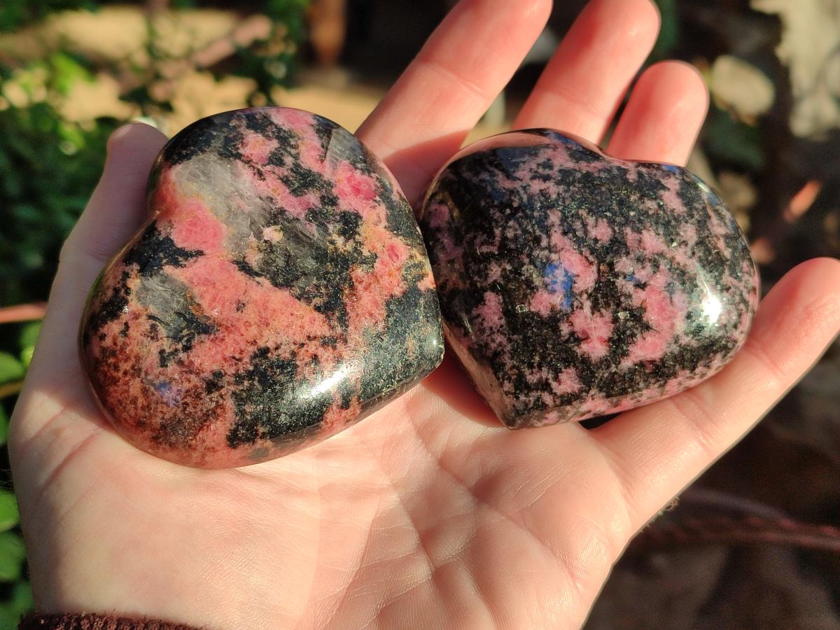 Polished Rhodonite Gemstone Hearts x 4 From Ambindavato, Madagascar - Toprock Gemstones and Minerals 