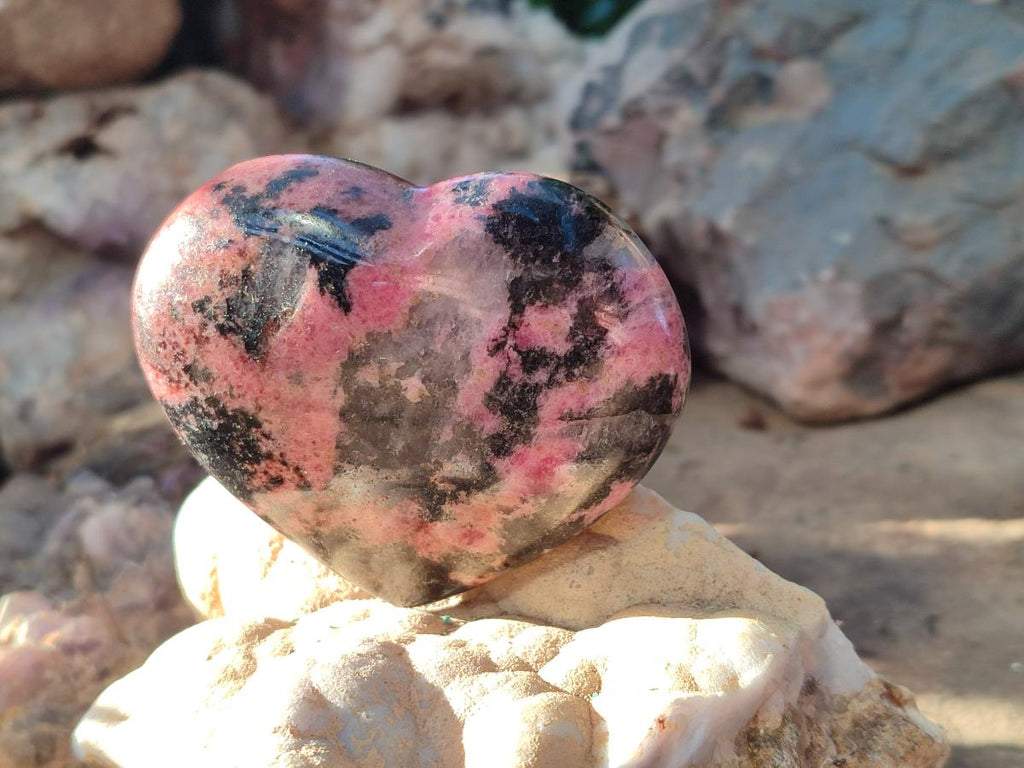 Polished Rhodonite Gemstone Hearts x 4 From Ambindavato, Madagascar - Toprock Gemstones and Minerals 