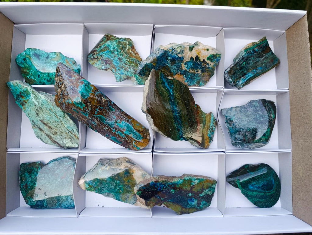 Polished One Side Shattuckite Slices x 12 From Kaokoveld, Namibia - Toprock Gemstones and Minerals 