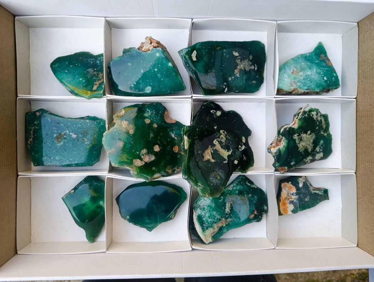 Polished On One Side Mtorolite Chrysoprase Plates x 12 From Mutorashanga, Zimbabwe - Toprock Gemstones and Minerals 