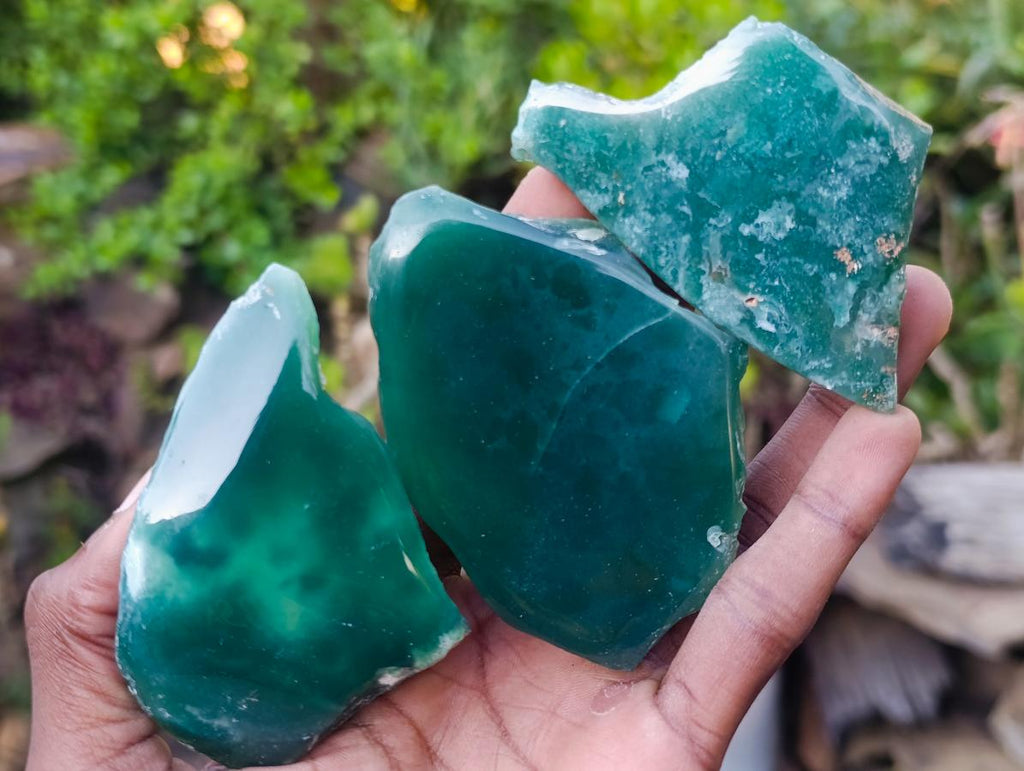Polished On One Side Mtorolite Chrysoprase Plates x 12 From Mutorashanga, Zimbabwe - Toprock Gemstones and Minerals 