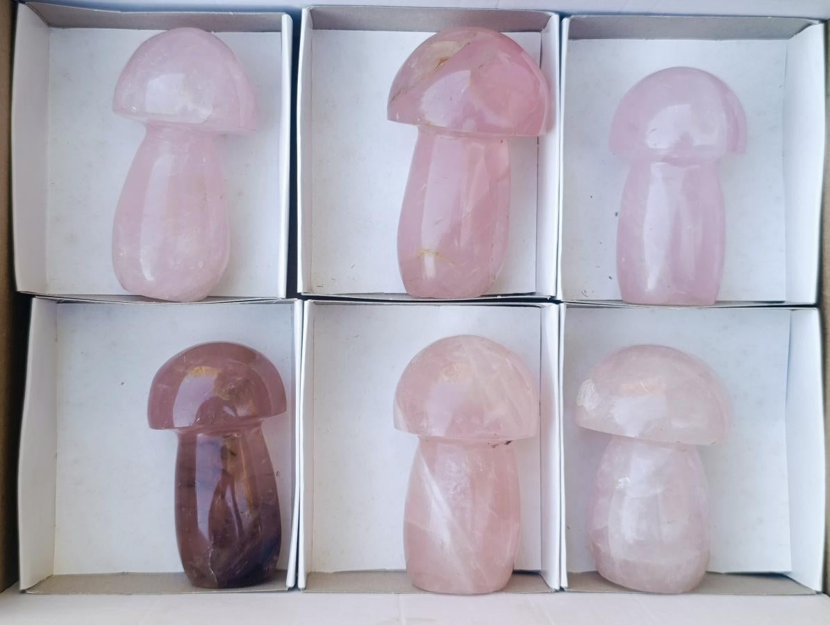 Polished Gemmy Rose Quartz Mushrooms x 6 From Madagascar - Toprock Gemstones and Minerals 