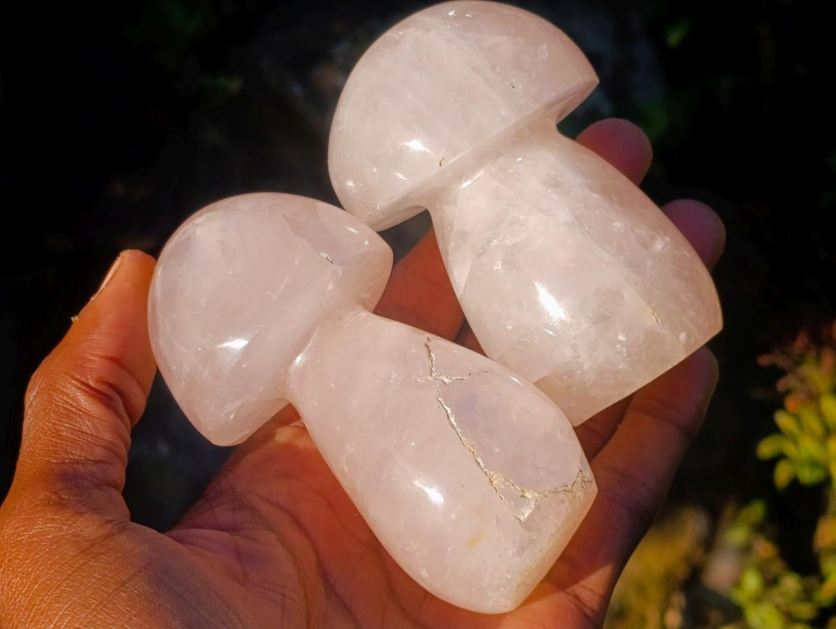 Polished Gemmy Rose Quartz Mushrooms x 6 From Madagascar - Toprock Gemstones and Minerals 