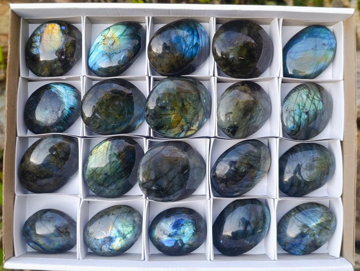 Polished Labradorite Palm Stones x 20 From Madagascar - Toprock Gemstones and Minerals 