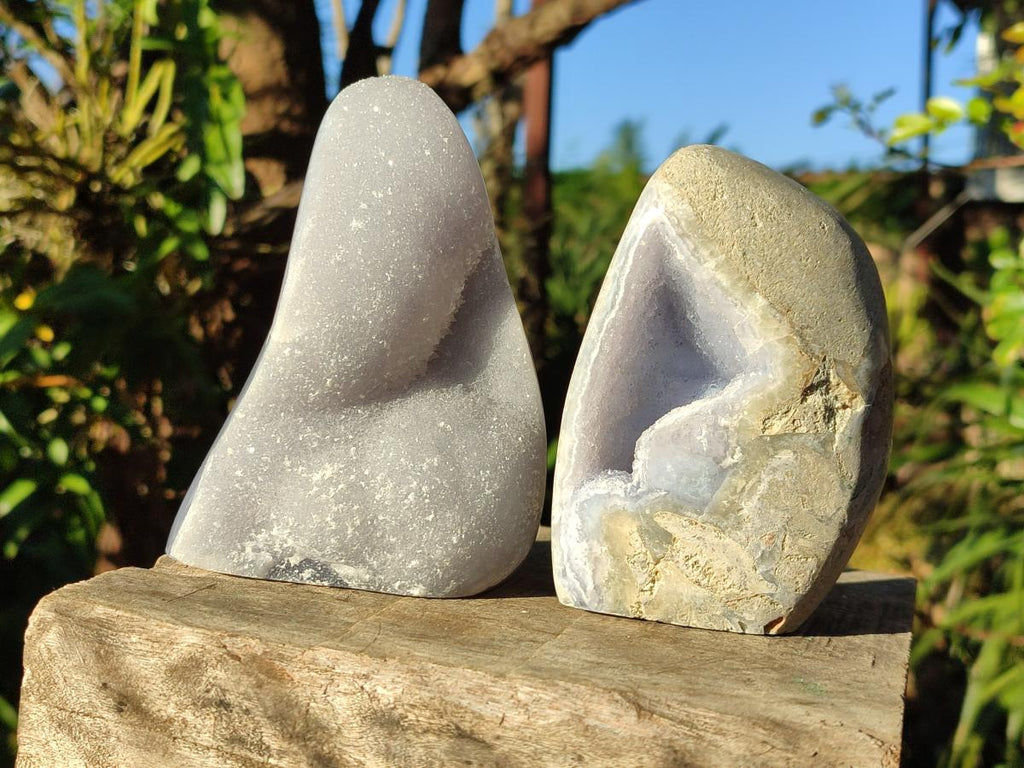 Polished Blue Lace Agate Standing Display Pieces x 2 From Nsanje, Malawi - Toprock Gemstones and Minerals 