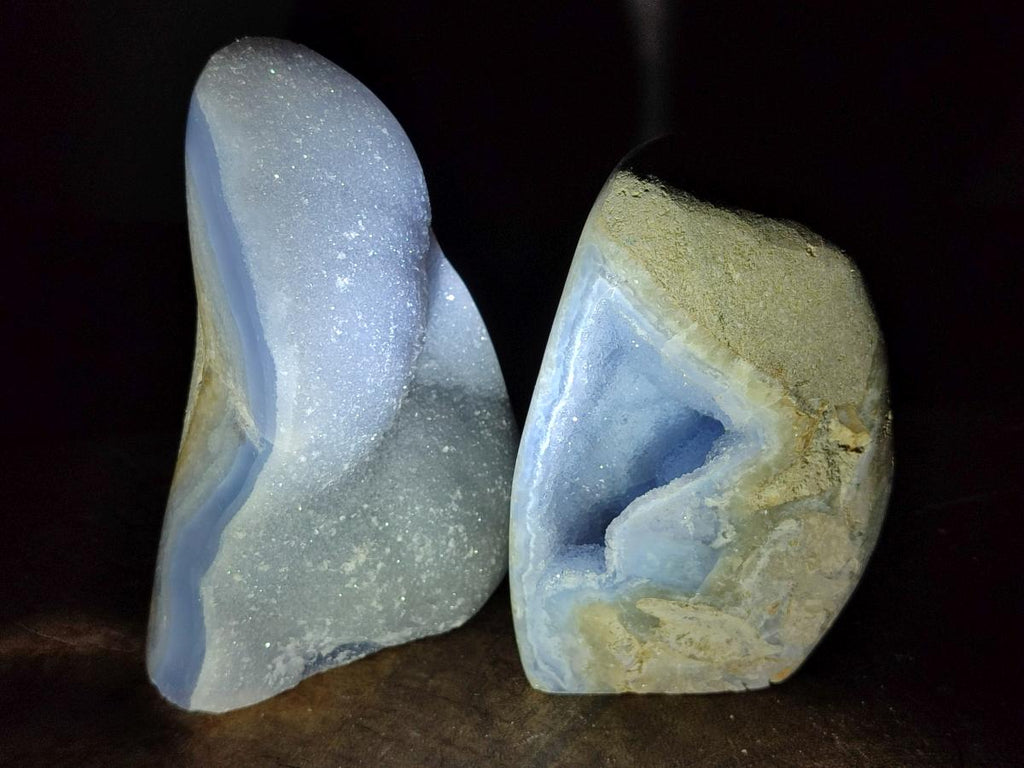 Polished Blue Lace Agate Standing Display Pieces x 2 From Nsanje, Malawi - Toprock Gemstones and Minerals 