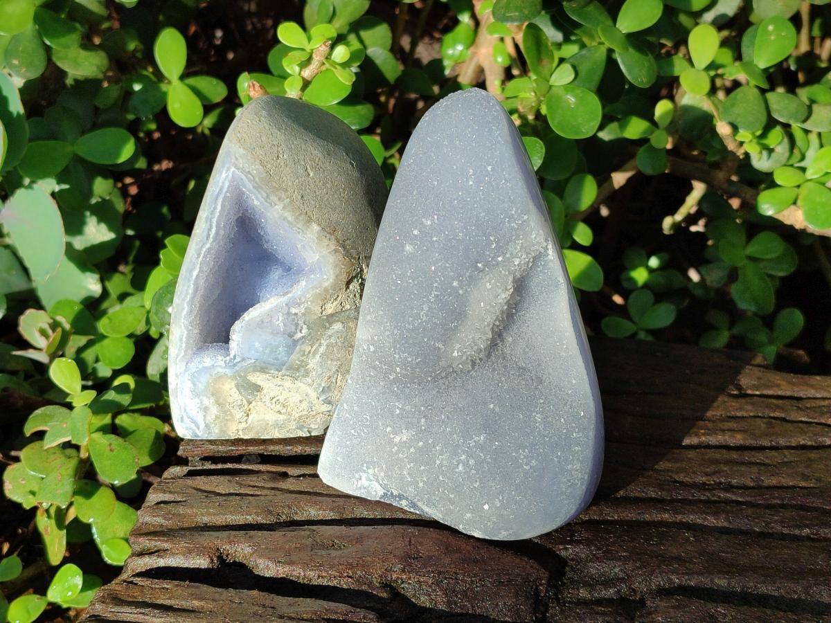 Polished Blue Lace Agate Standing Display Pieces x 2 From Nsanje, Malawi - Toprock Gemstones and Minerals 