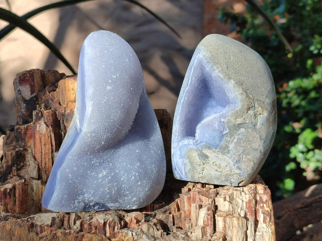 Polished Blue Lace Agate Standing Display Pieces x 2 From Nsanje, Malawi - Toprock Gemstones and Minerals 