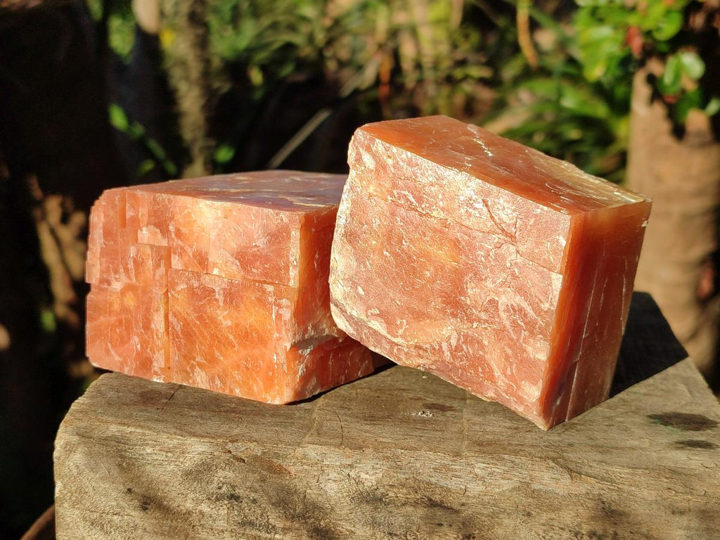 Natural Rhombohedral Sunset Orange Calcite Specimens x 4 From Spitzkop, Namibia - Toprock Gemstones and Minerals 