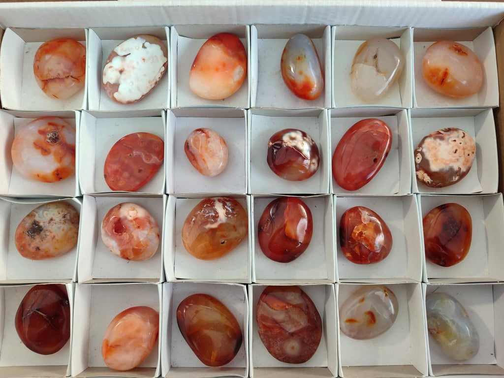Polished Carnelian Agate Gemstone Palm Stones x 24 From Madagascar - Toprock Gemstones and Minerals 
