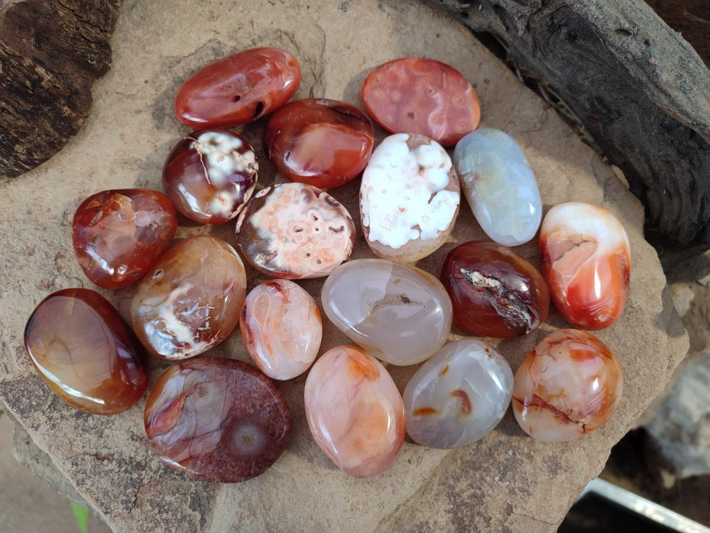 Polished Carnelian Agate Gemstone Palm Stones x 24 From Madagascar - Toprock Gemstones and Minerals 
