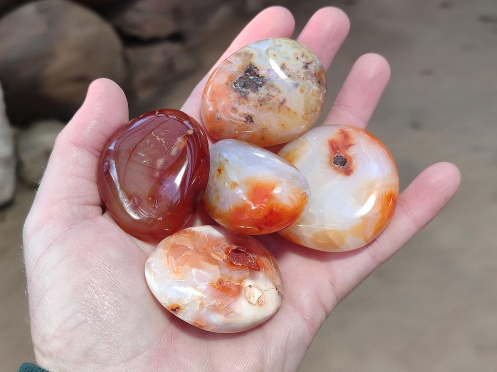 Polished Carnelian Agate Gemstone Palm Stones x 24 From Madagascar - Toprock Gemstones and Minerals 