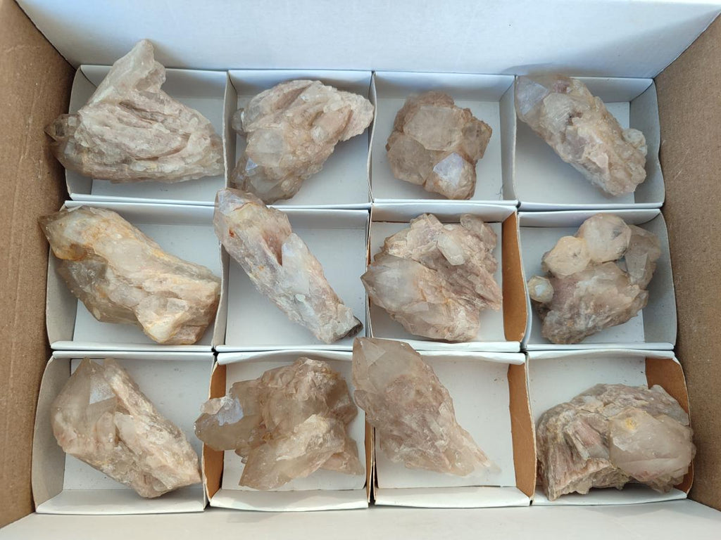 Natural Cascading White Phantom Smokey Luena Quartz Crystals and Clusters x 12 From Luena, Congo