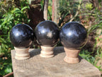 Polished Black Basalt Spheres x 3 From Madagascar - Toprock Gemstones and Minerals 