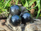 Polished Black Basalt Spheres x 3 From Madagascar - Toprock Gemstones and Minerals 