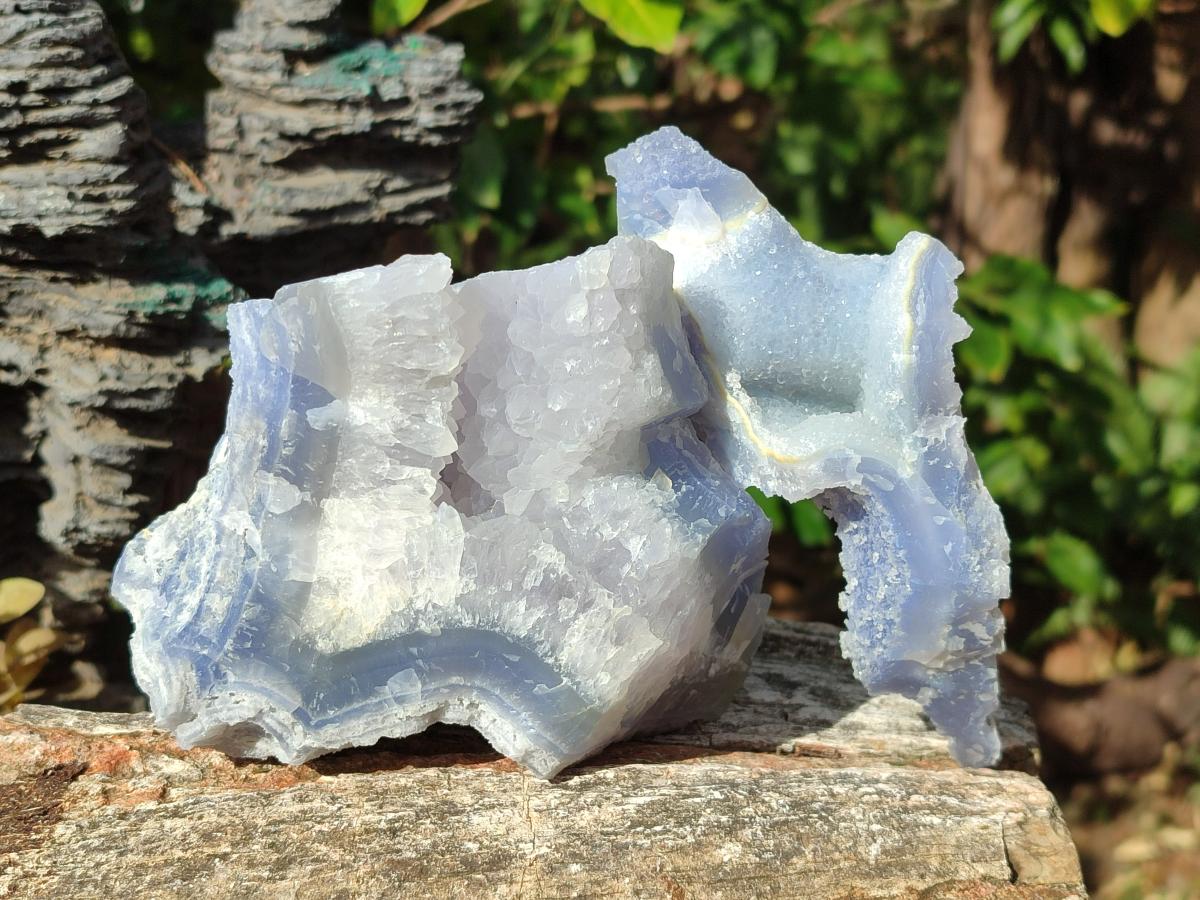 Natural Etched Blue Chalcedony Specimens x 3 From Nsanje, Malawi - Toprock Gemstones and Minerals 